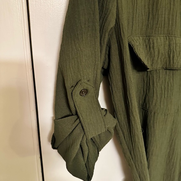 Army green maxi dress medium m by max studio button up front - Picture 3 of 7